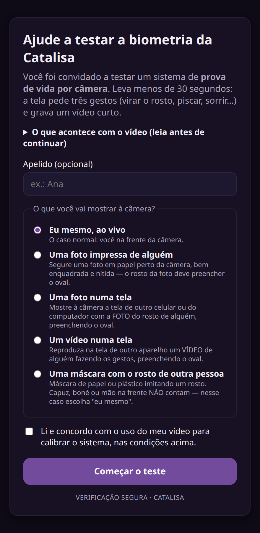Convite para testar