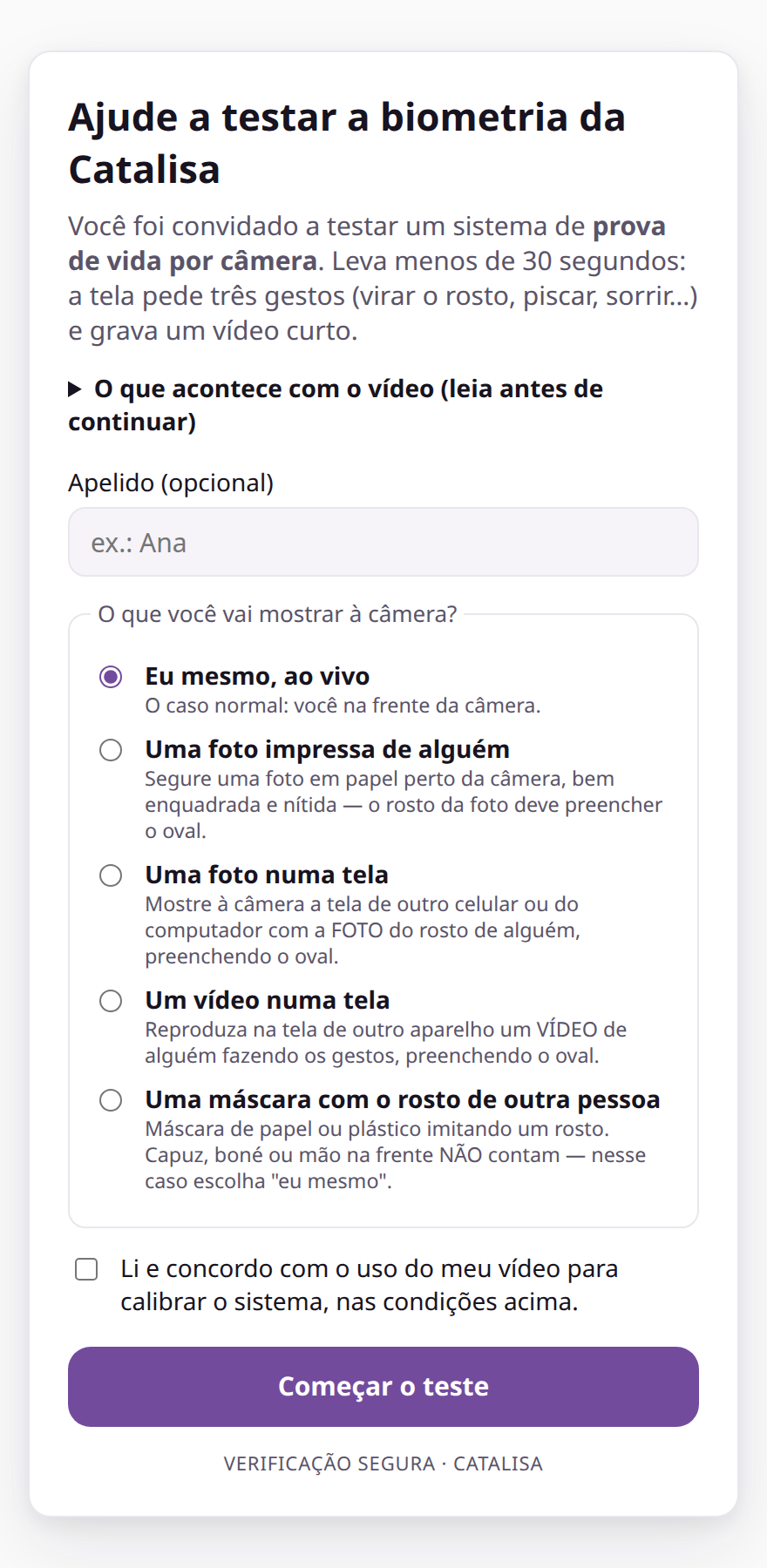 Convite para testar